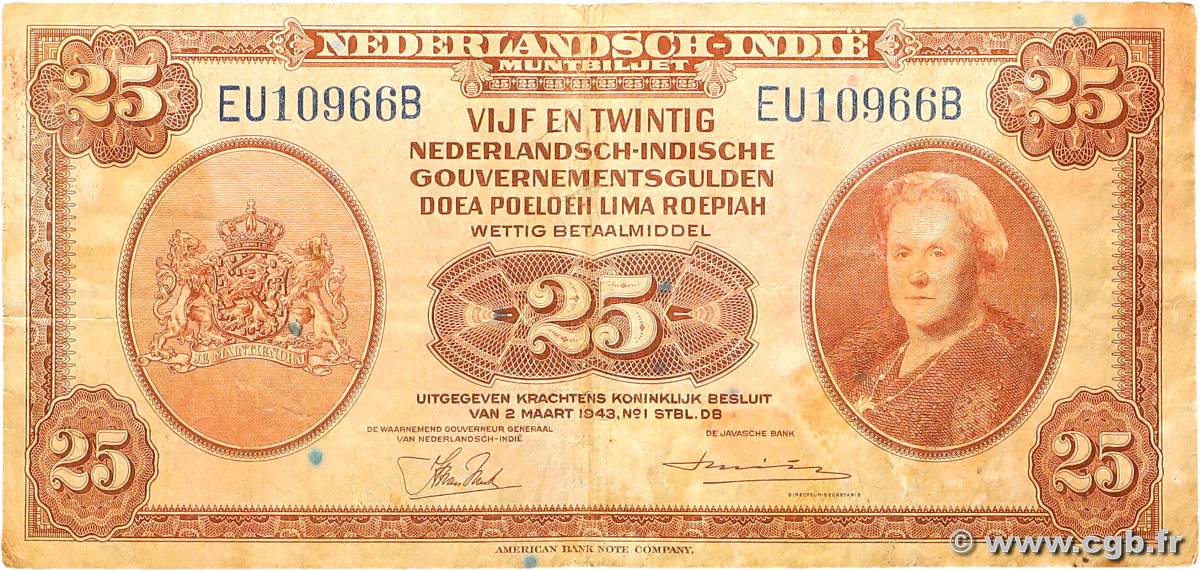 25 Gulden INDES NEERLANDAISES  1943 P.115a TB