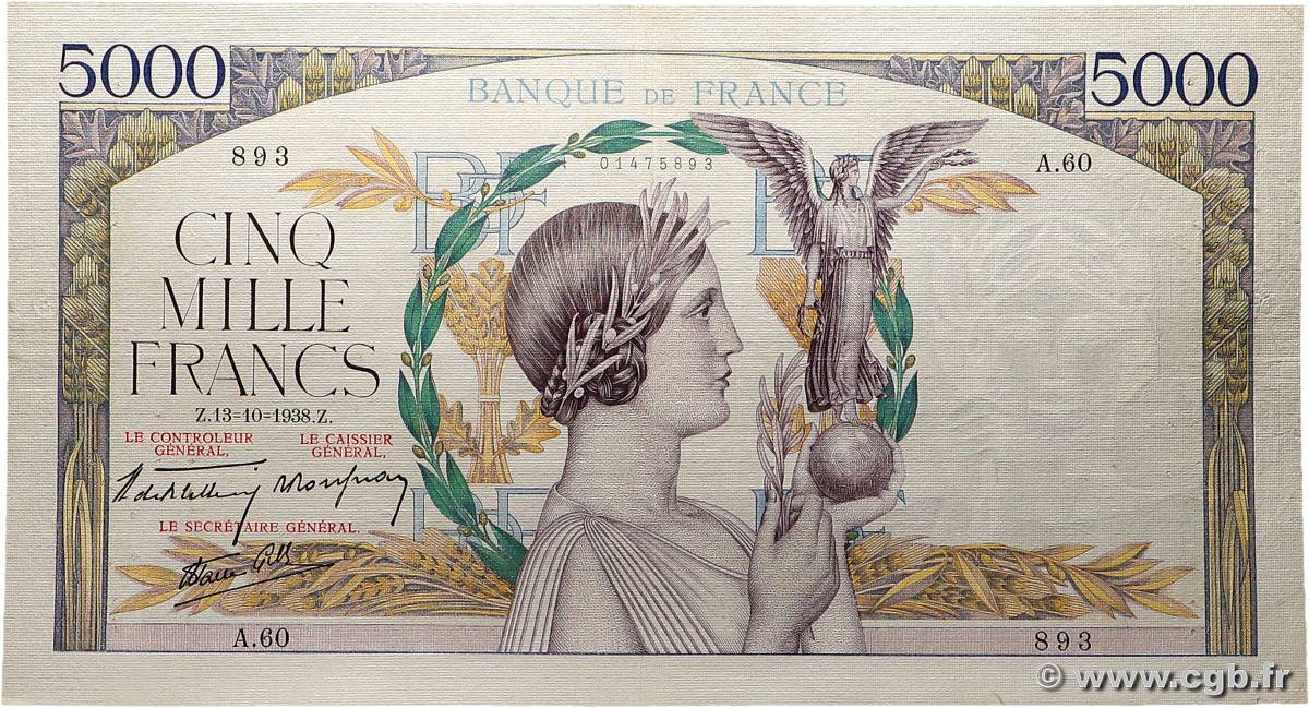 5000 Francs VICTOIRE modifié, taille douce FRANCE  1938 F.45.01 TB+