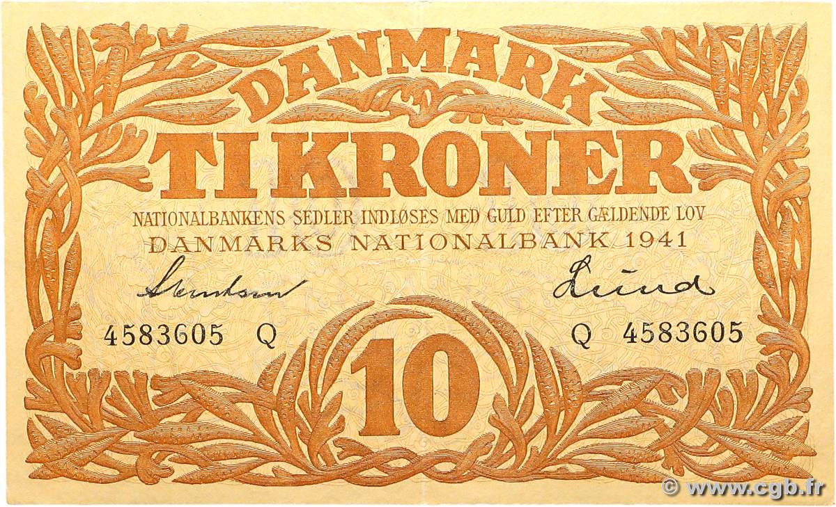 10 Kroner DENMARK  1941 P.031i XF+