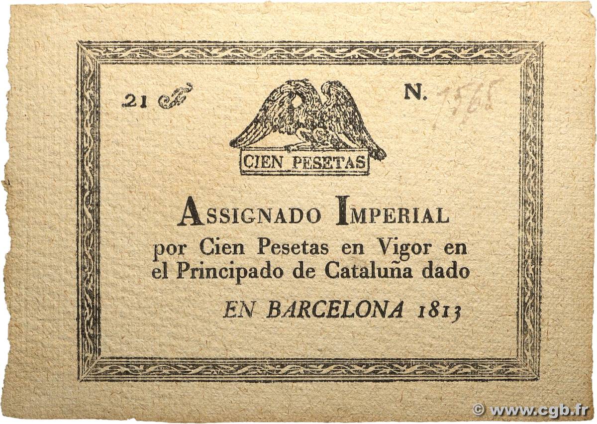 100 Pesetas ESPAGNE Barcelona 1813 P.- SUP