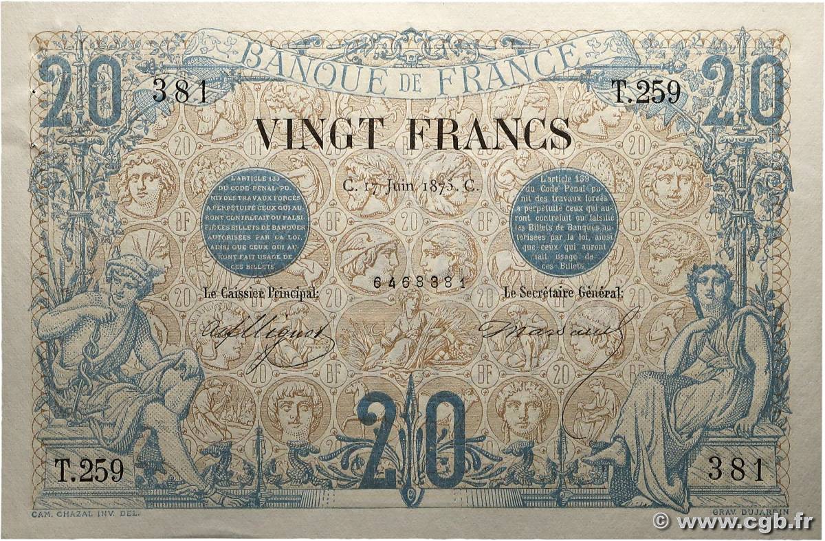 20 Francs NOIR FRANCE  1875 F.09.02 SUP+
