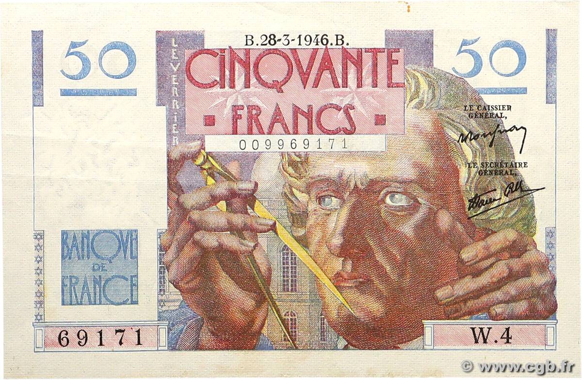 50 Francs LE VERRIER FRANCE  1946 F.20.02 XF-