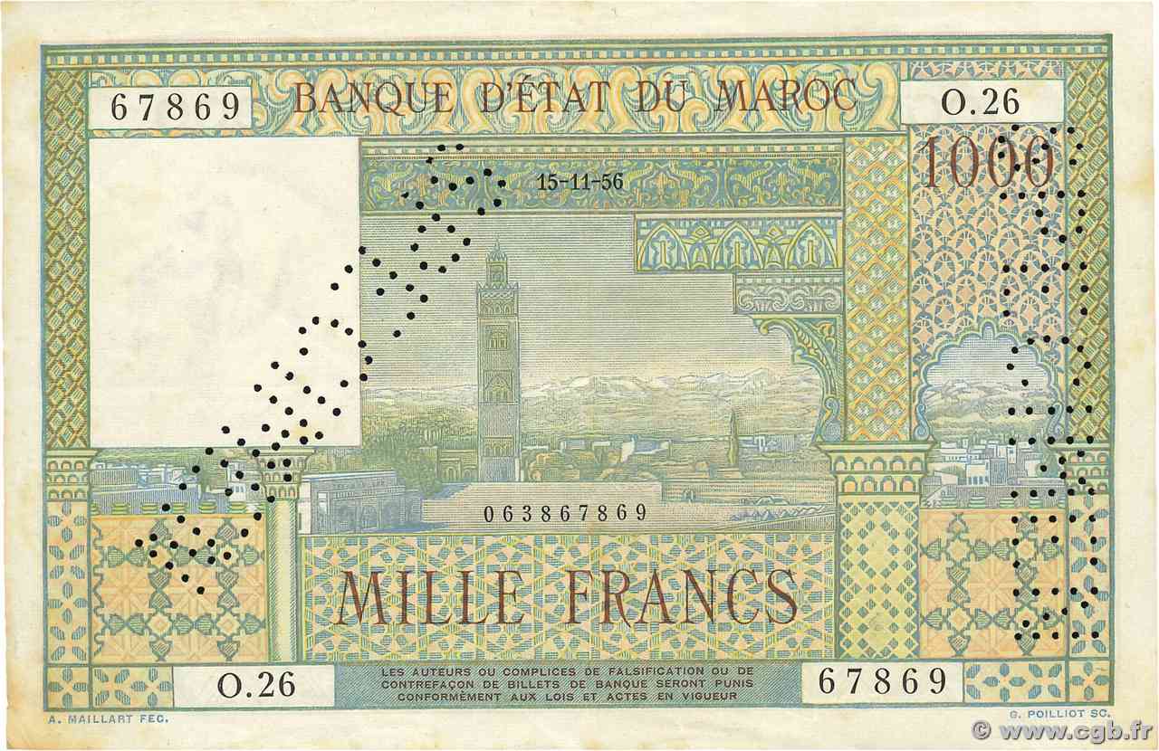 1000 Francs Spécimen MAROCCO  1956 P.47s BB