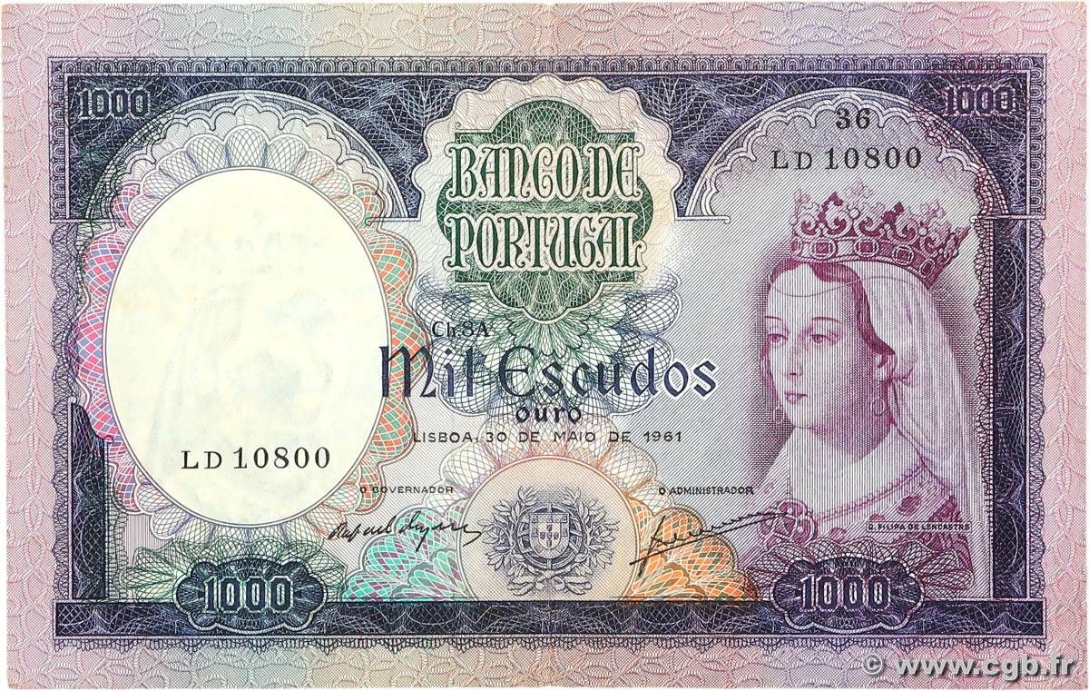 1000 Escudos PORTUGAL  1961 P.166 TTB