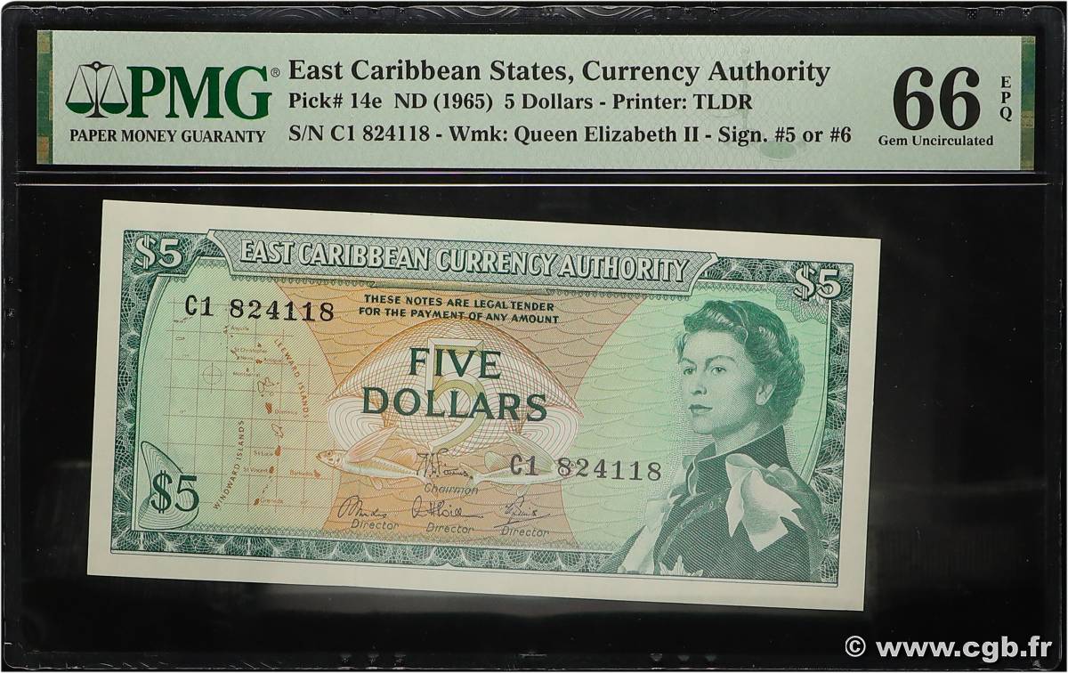 5 Dollars CARAÏBES  1965 P.14e NEUF