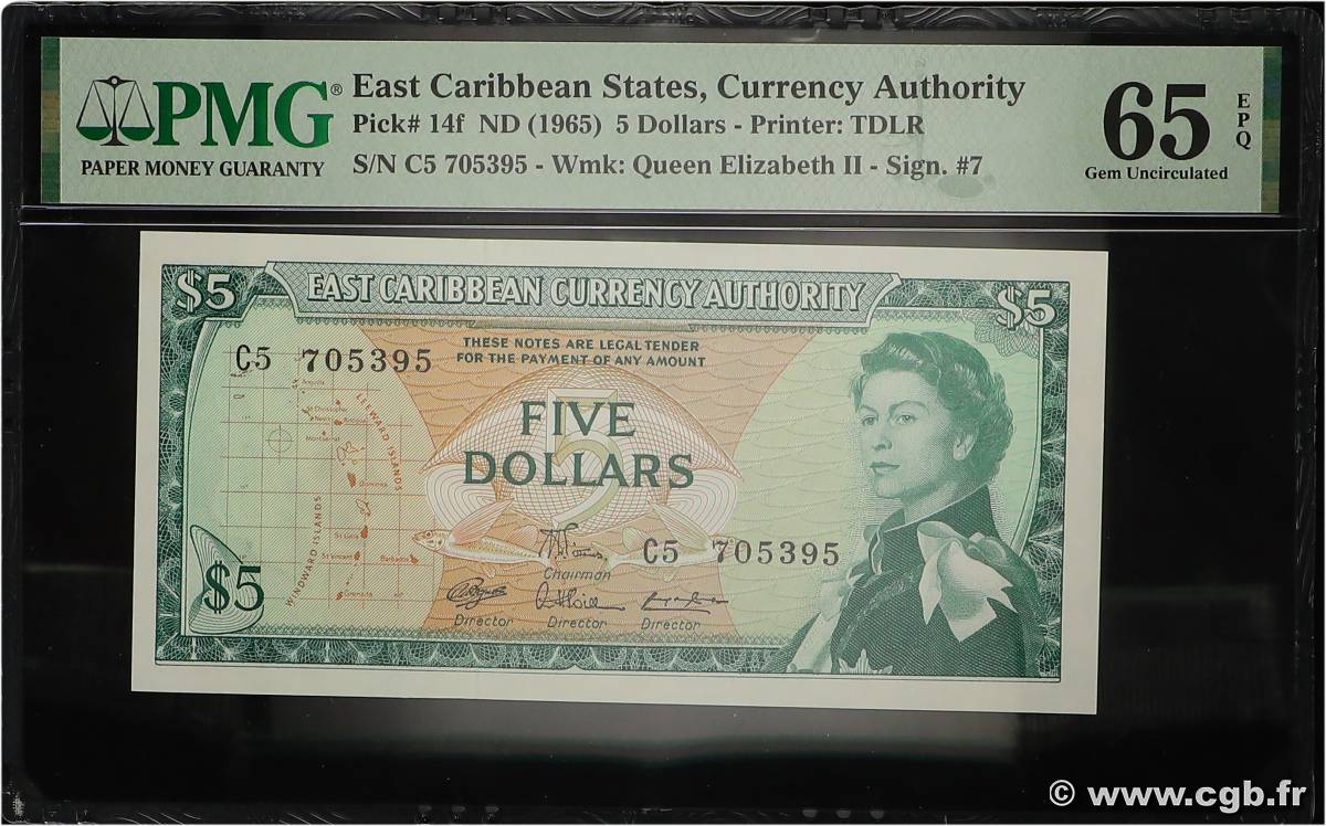5 Dollars CARAÏBES  1965 P.14f NEUF