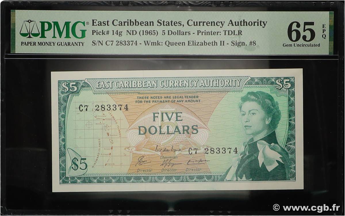 5 Dollars CARAÏBES  1965 P.14g NEUF