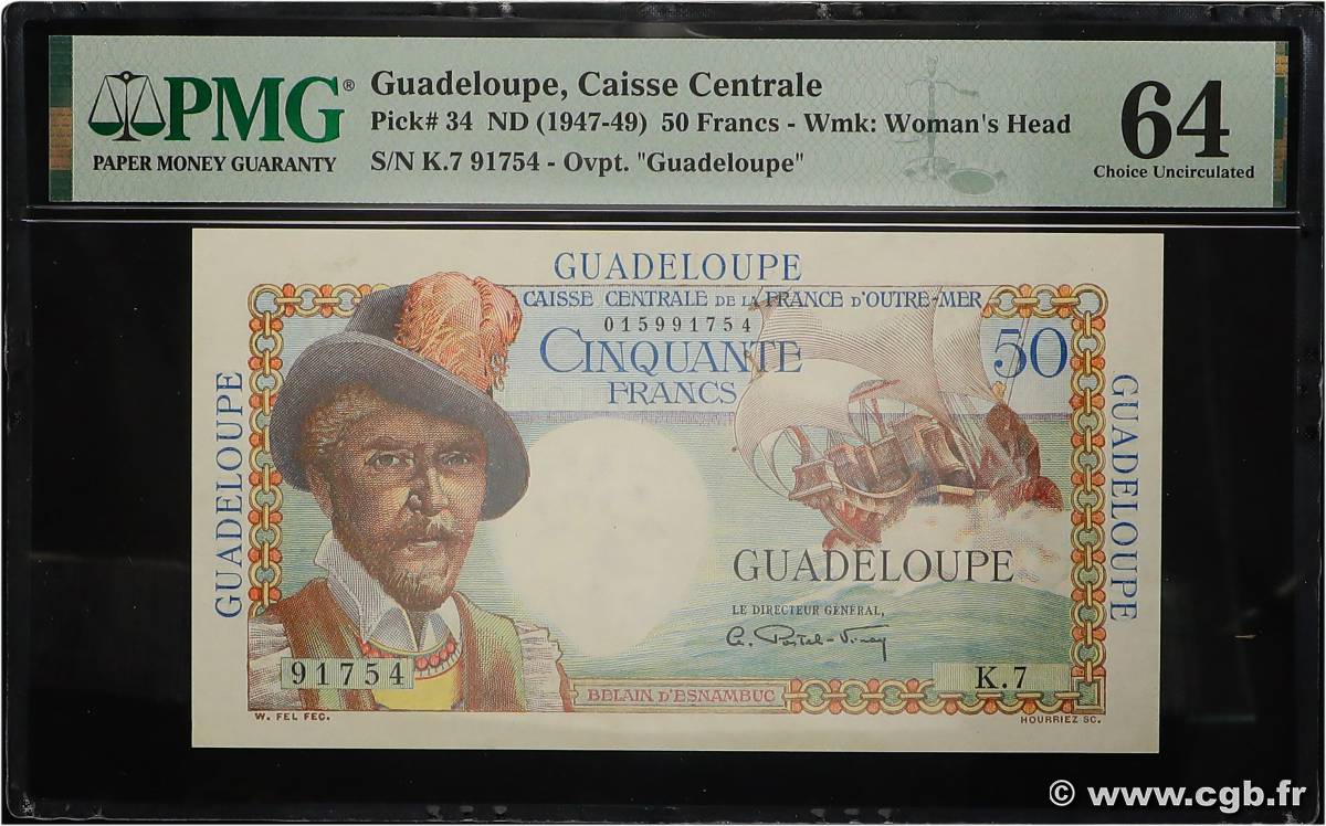50 Francs Belain d Esnambuc GUADELOUPE  1946 P.34 pr.NEUF