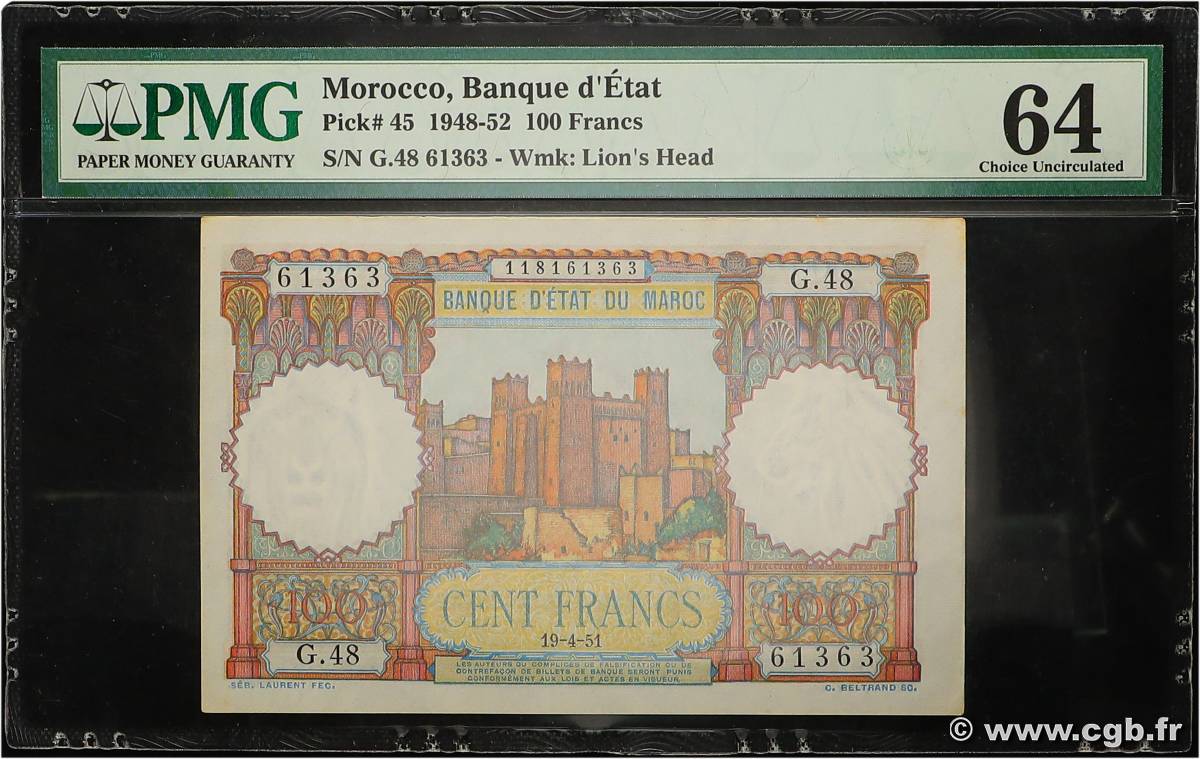 100 Francs MAROC  1951 P.45 pr.NEUF