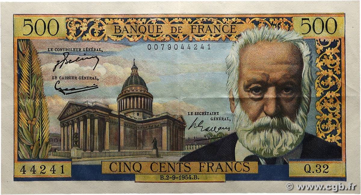 500 Francs VICTOR HUGO FRANCE  1954 F.35.03 SUP