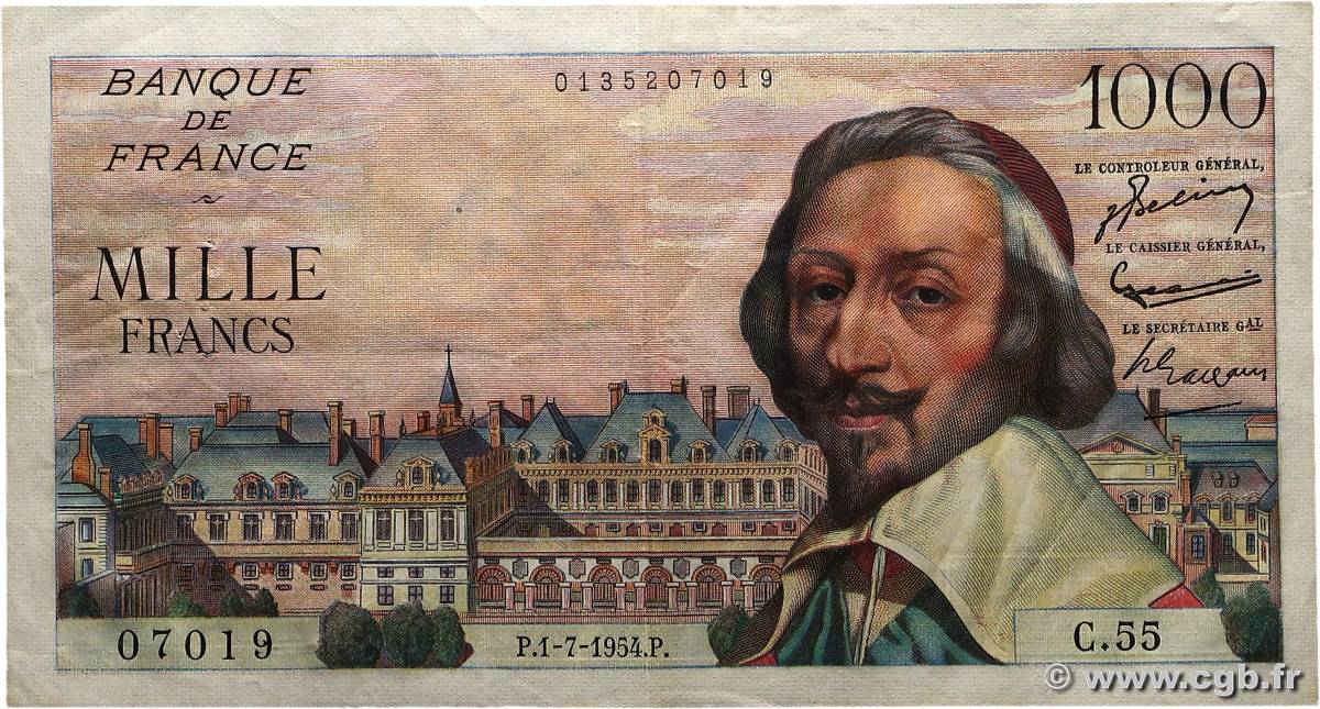 1000 Francs RICHELIEU FRANCIA  1954 F.42.06 q.SPL