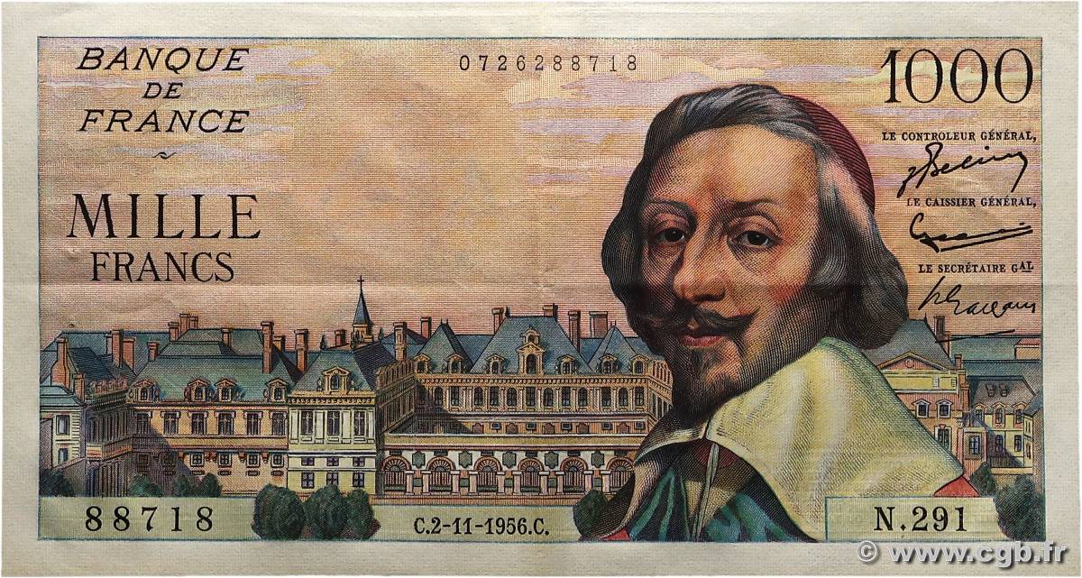 1000 Francs RICHELIEU FRANCIA  1956 F.42.23 SPL