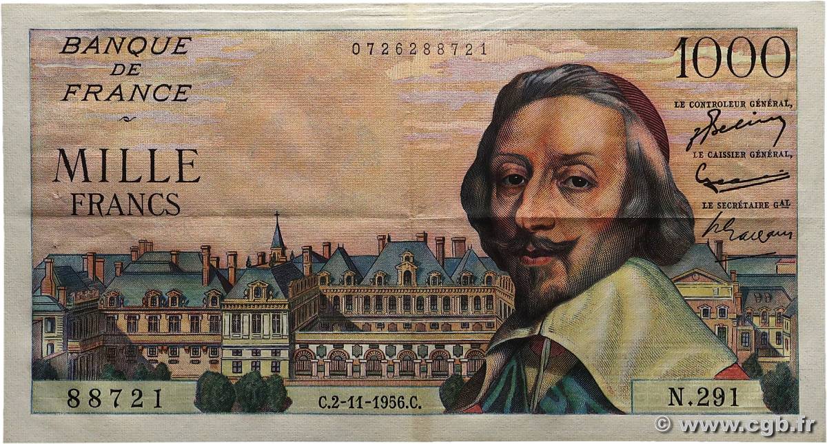 1000 Francs RICHELIEU FRANCIA  1956 F.42.23 SPL