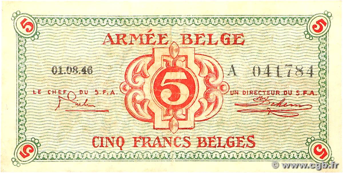 5 Francs BELGIQUE  1946 P.M3a TTB