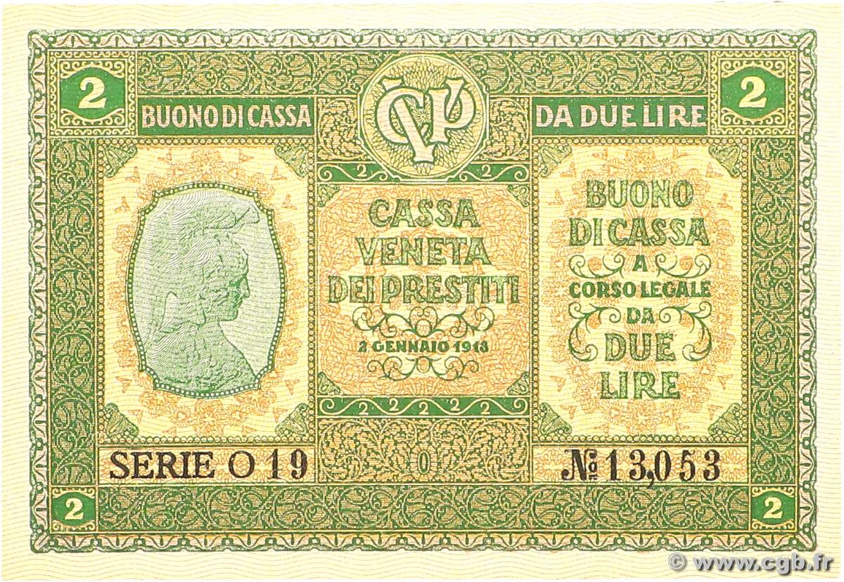 2 Lire ITALY  1918 PM.05 XF