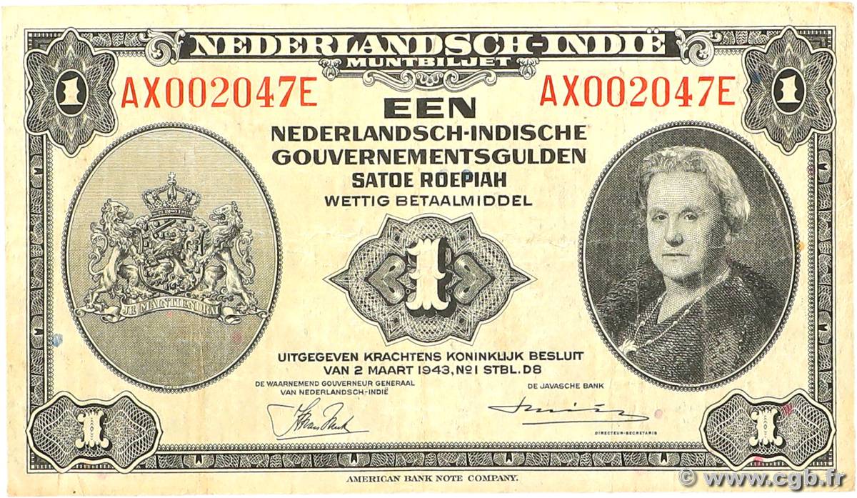1 Gulden INDES NEERLANDAISES  1943 P.111a TB+