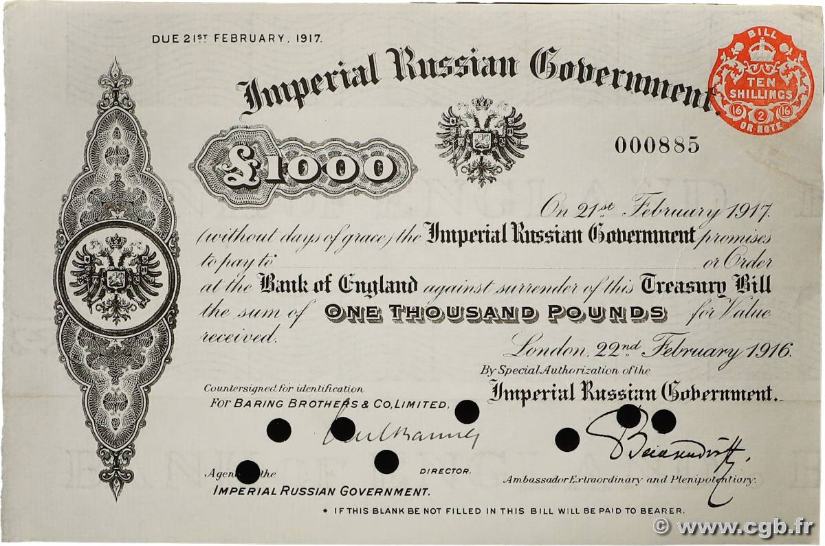 1000 Pounds Annulé RUSSLAND  1916 P.- fVZ