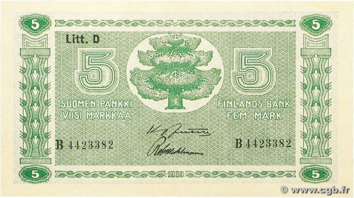 5 Markkaa FINLAND  1945 P.069a AU