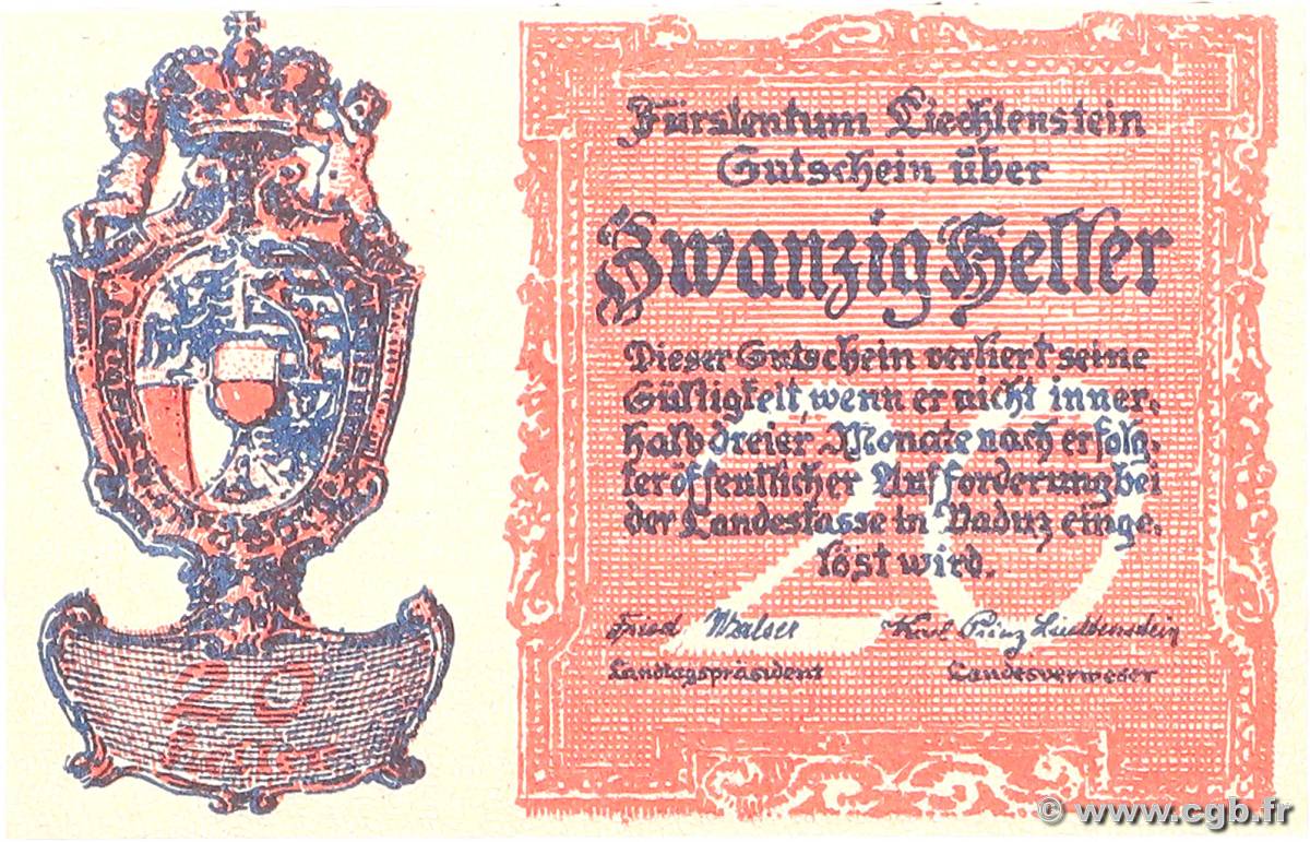 20 Heller LIECHTENSTEIN  1920 P.02 pr.NEUF