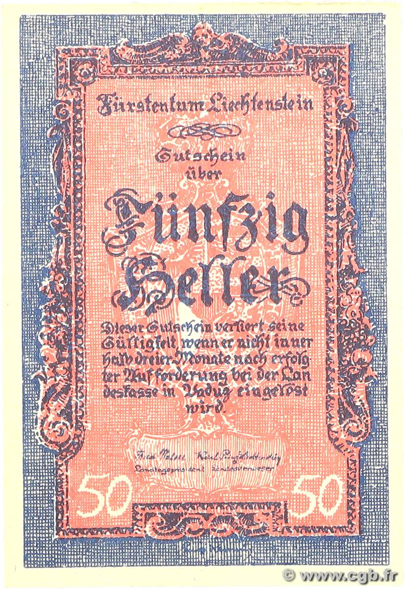 50 Heller LIECHTENSTEIN  1920 P.03 SPL