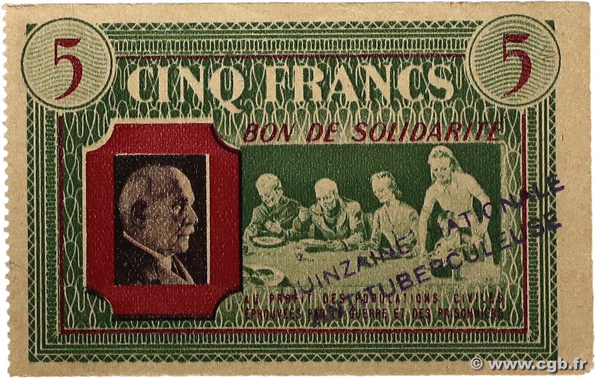 5 Francs BON DE SOLIDARITÉ FRANCE régionalisme et divers  1945 KL.05A2 SPL
