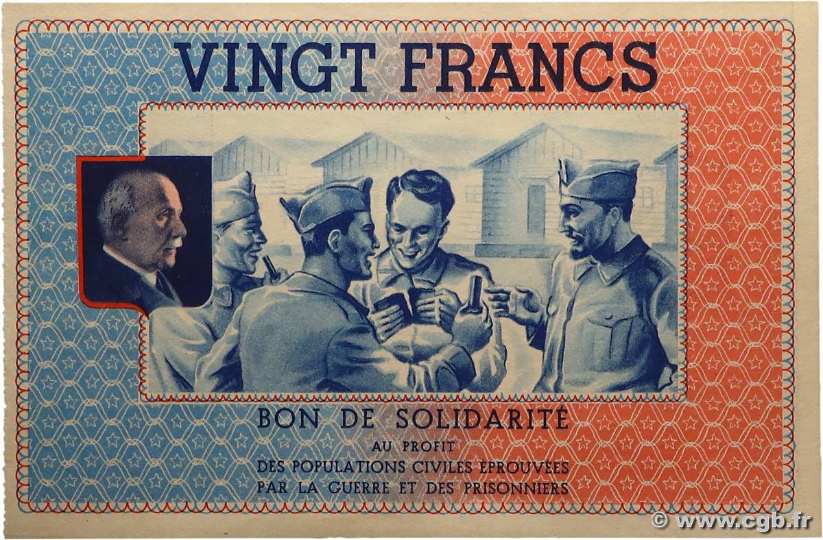 20 Francs BON DE SOLIDARITÉ FRANCE régionalisme et divers  1945 KL.08C3 NEUF