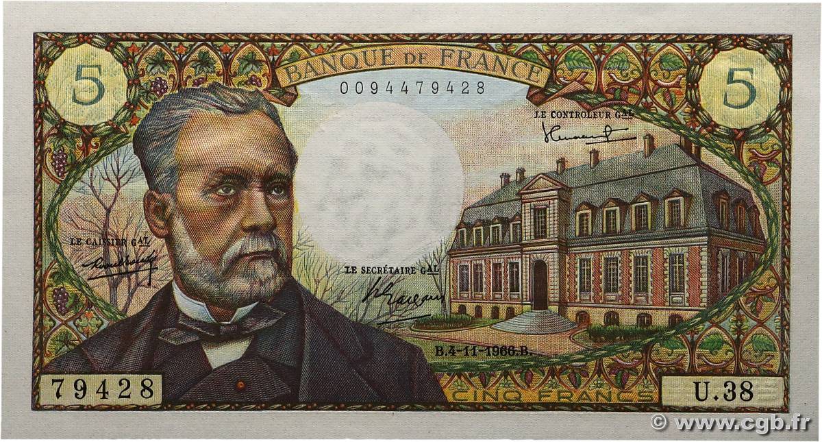 5 Francs PASTEUR FRANCE  1966 F.61.04 NEUF