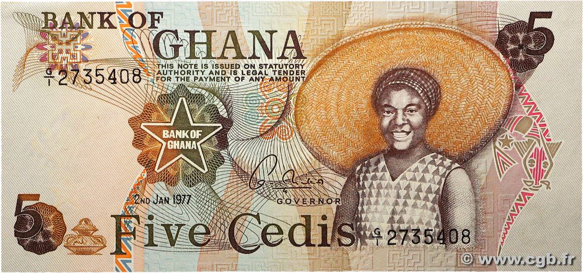 5 Cedis GHANA  1977 P.15b pr.NEUF