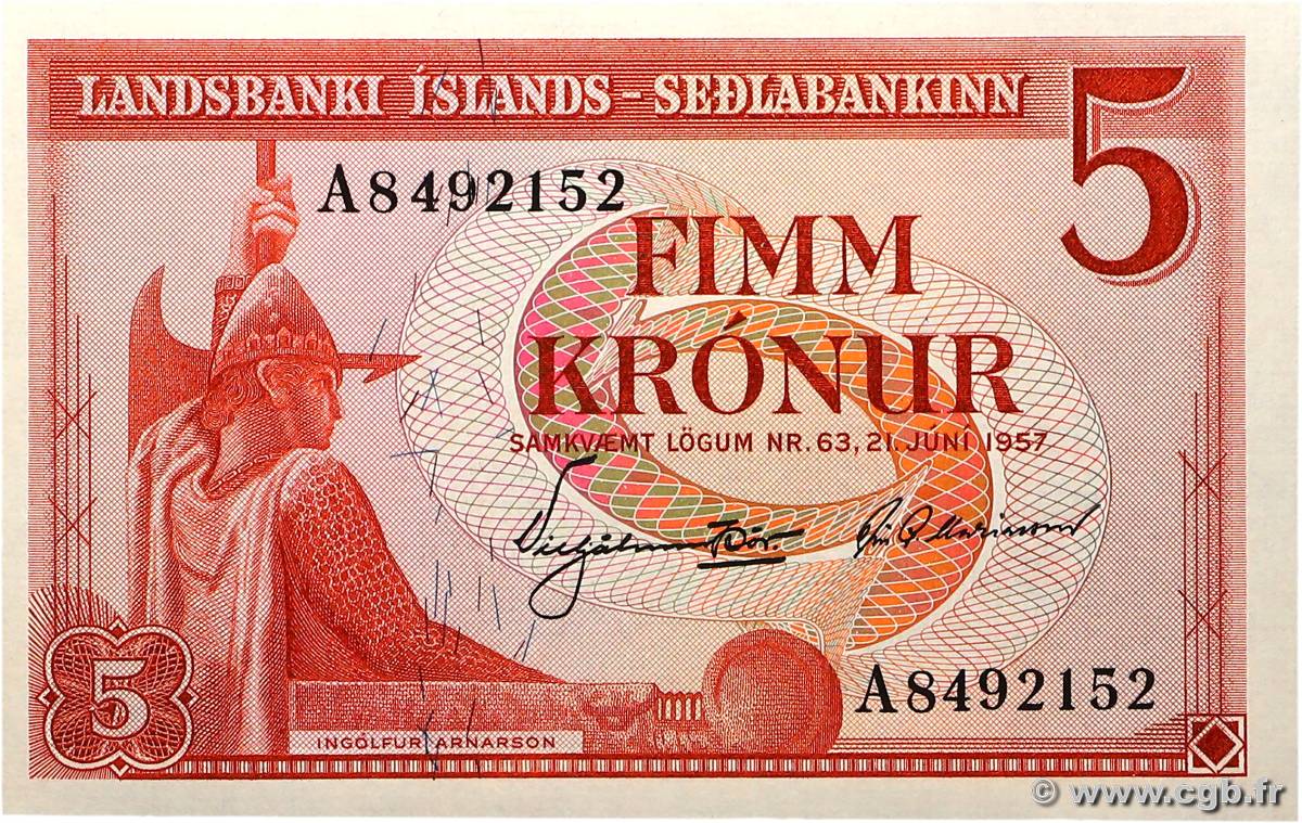 5 Kronur ISLANDE  1957 P.37b NEUF