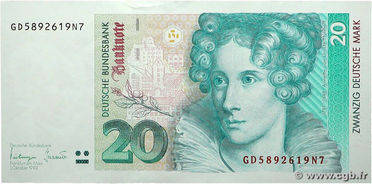 20 Deutsche Mark GERMAN FEDERAL REPUBLIC  1993 P.39b EBC+