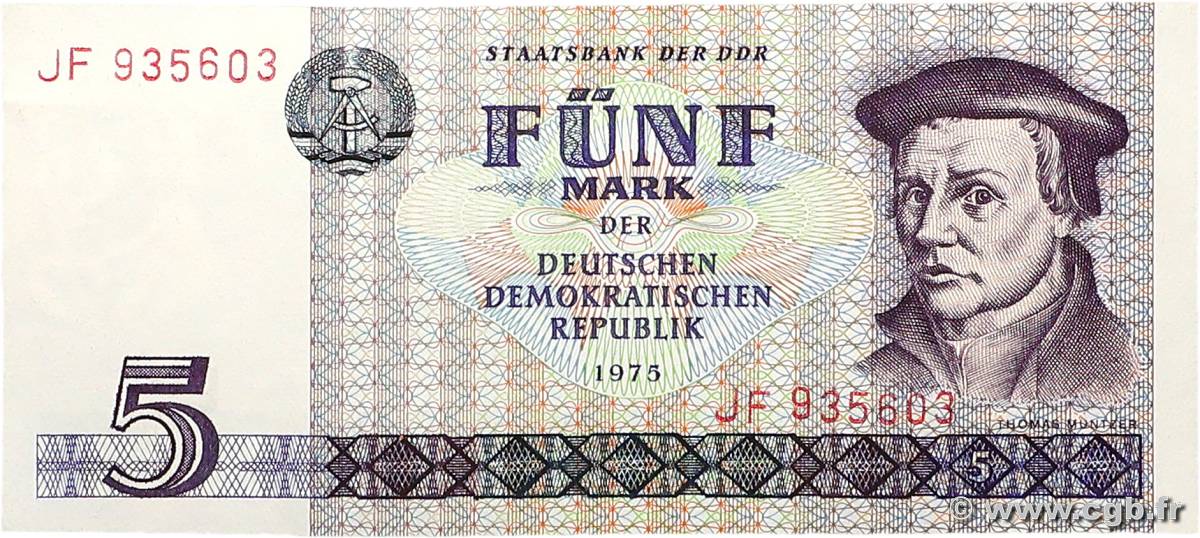 5 Mark REPúBLICA DEMOCRáTICA ALEMANA  1975 P.27b EBC+