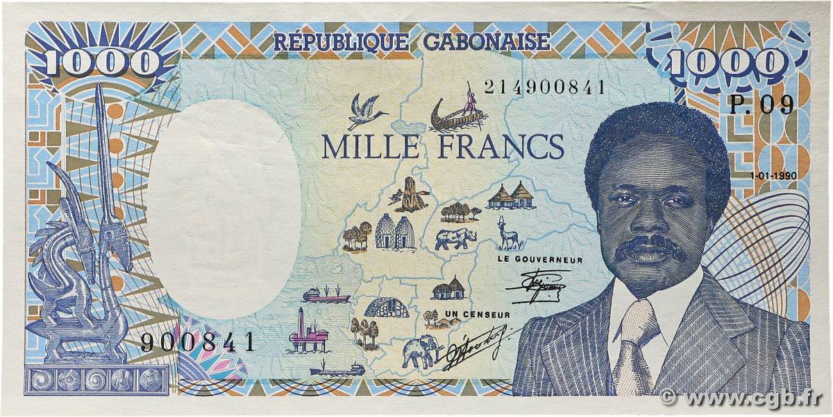 1000 Francs type 1985 modifié GABON  1990 A.246c AU+