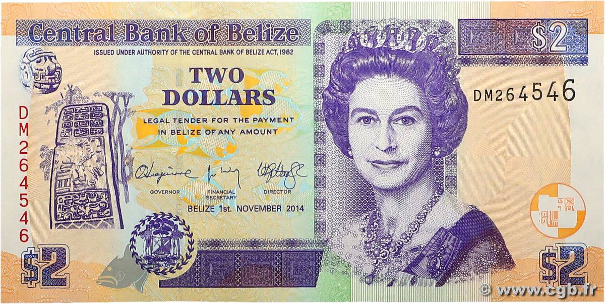 2 Dollars BELIZE  2014 P.66e SPL