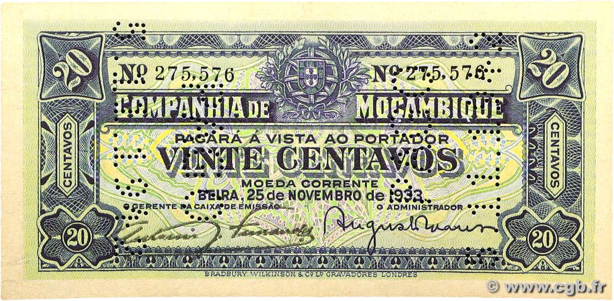 20 Centavos MOZAMBIQUE Beira 1933 P.R29 pr.NEUF