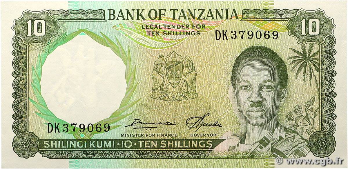 10 Shillings TANZANIA  1966 P.02e UNC-