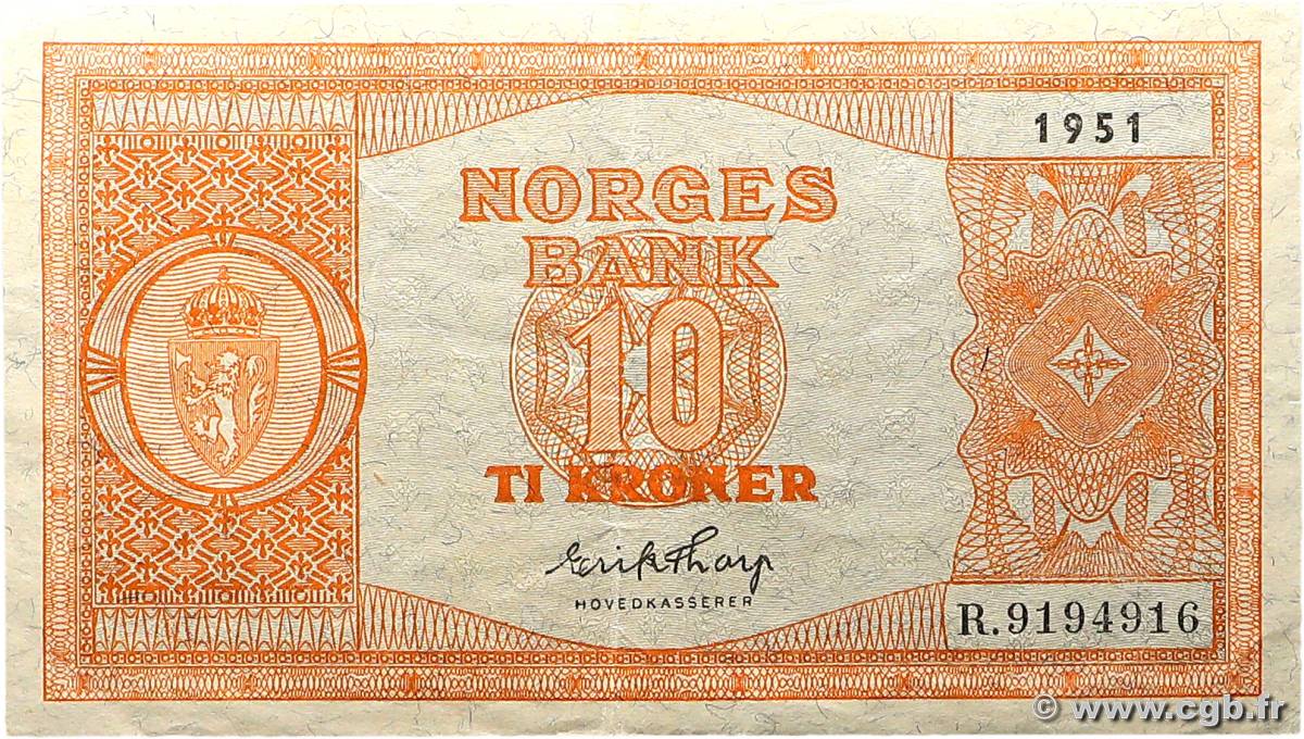 10 Kroner NORVÈGE  1951 P.26l TTB