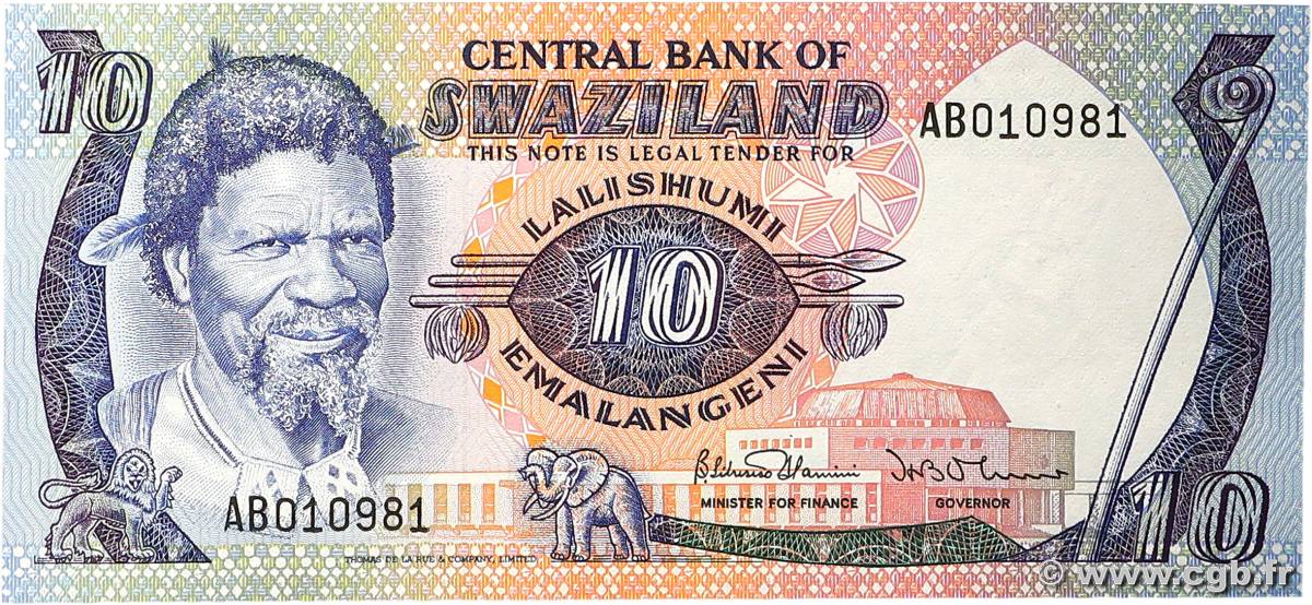 10 Emalangeni SWAZILAND  1985 P.10c pr.NEUF