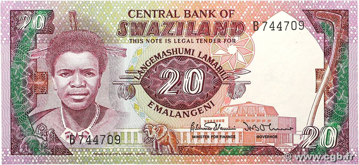 20 Emalangeni SWAZILAND  1986 P.12a NEUF