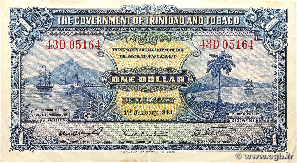 1 Dollar TRINIDAD Y TOBAGO  1943 P.05c MBC+