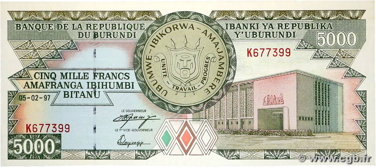 5000 Francs BURUNDI  1997 P.40 UNC-
