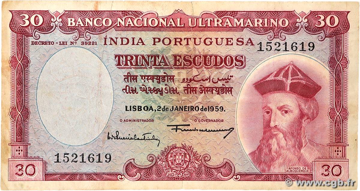 30 Escudos INDE PORTUGAISE  1959 P.41 TB