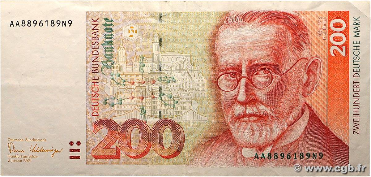 200 Deutsche Mark GERMAN FEDERAL REPUBLIC  1989 P.42 MBC+