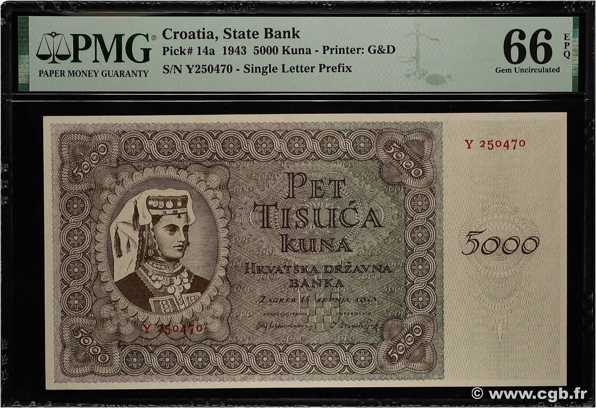 5000 Kuna CROATIE  1943 P.14a NEUF