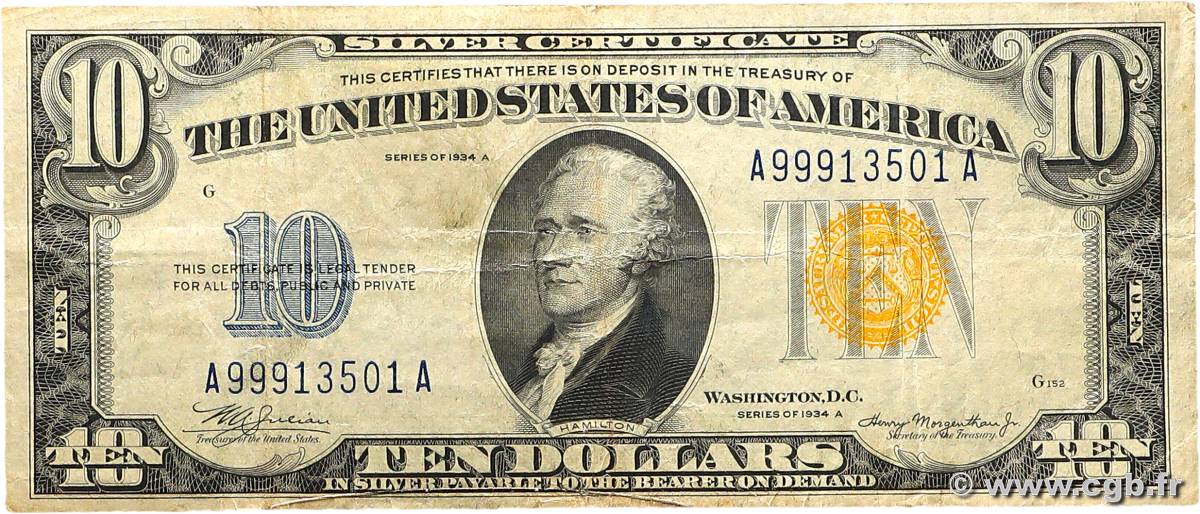 10 Dollars UNITED STATES OF AMERICA  1934 P.415Y F+