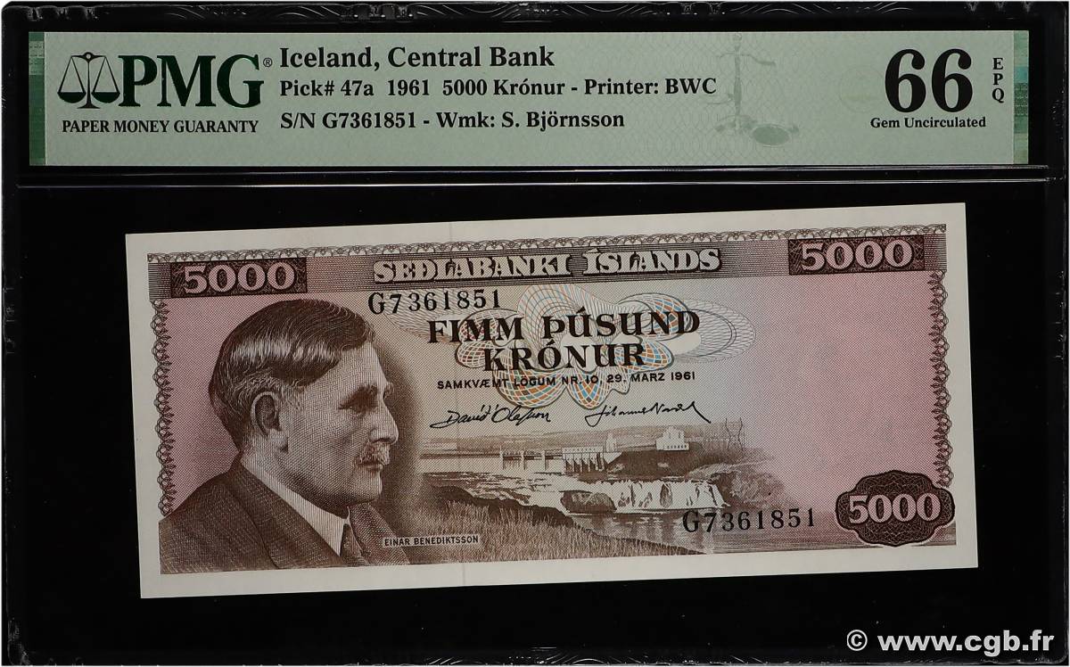 5000 Kronur ISLANDIA  1961 P.47a FDC