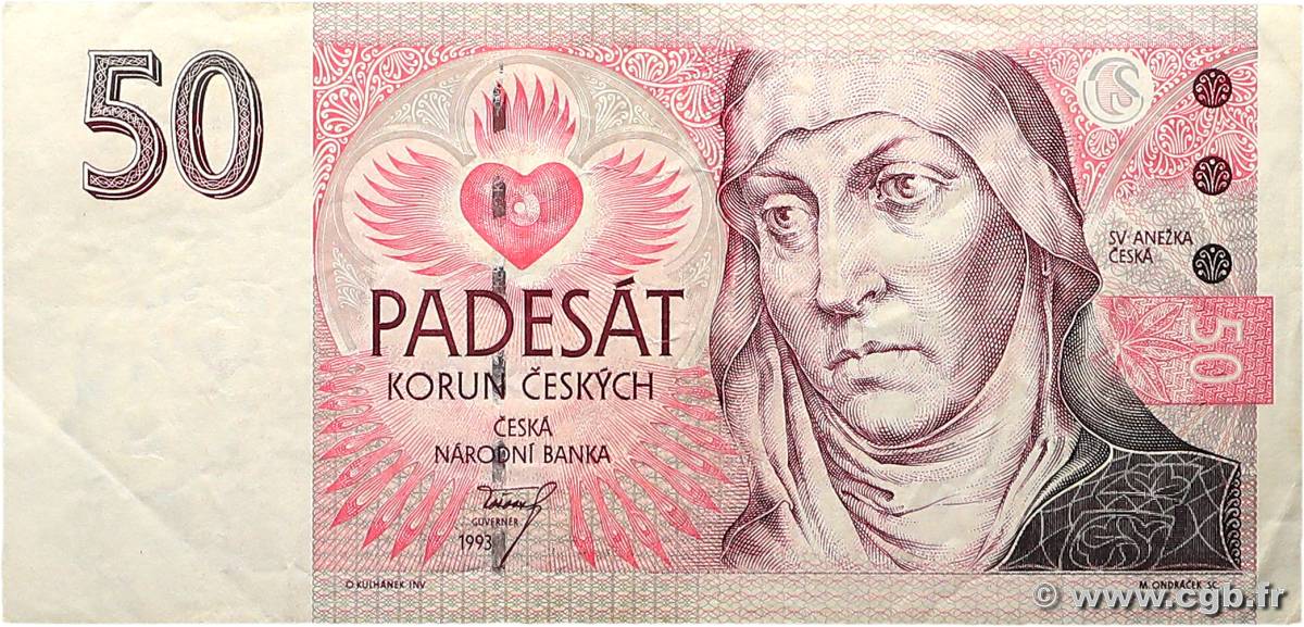 50 Korun REPúBLICA CHECA  1993 P.04 BC+