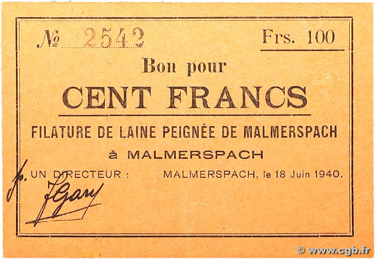 100 Francs FRANCE régionalisme et divers Malmerspach 1940 BU.45.03 SUP