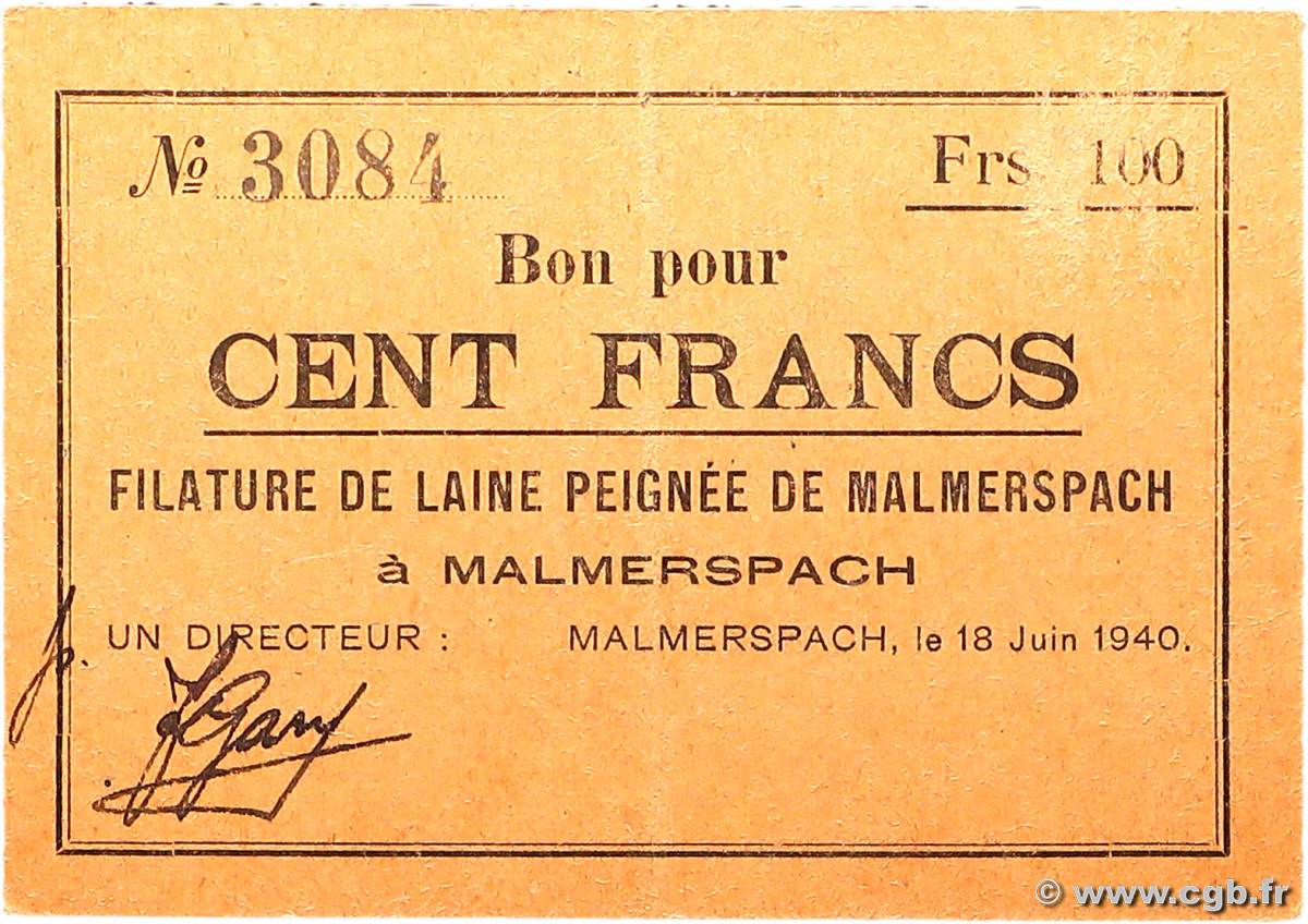 100 Francs FRANCE regionalism and various Malmerspach 1940 BU.45.03 VF