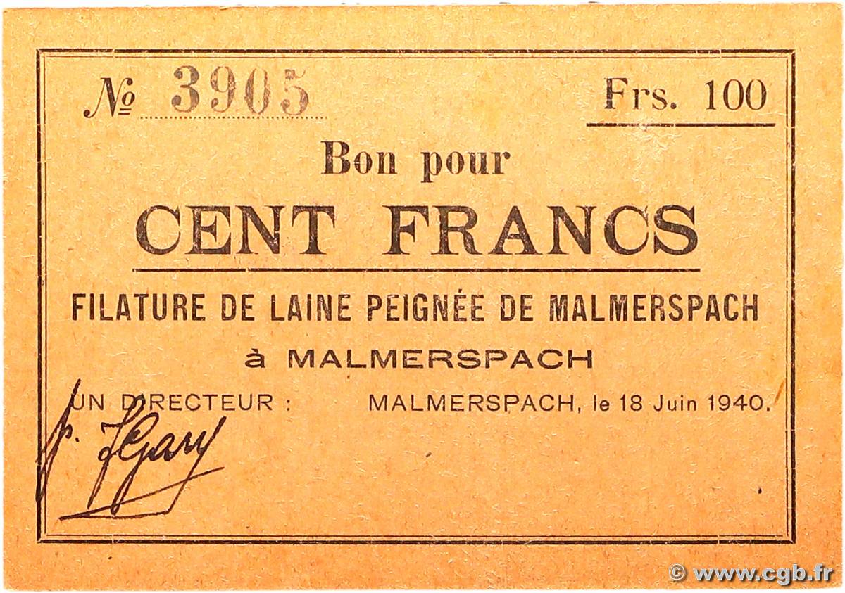 100 Francs FRANCE régionalisme et divers Malmerspach 1940 BU.45.03 SUP