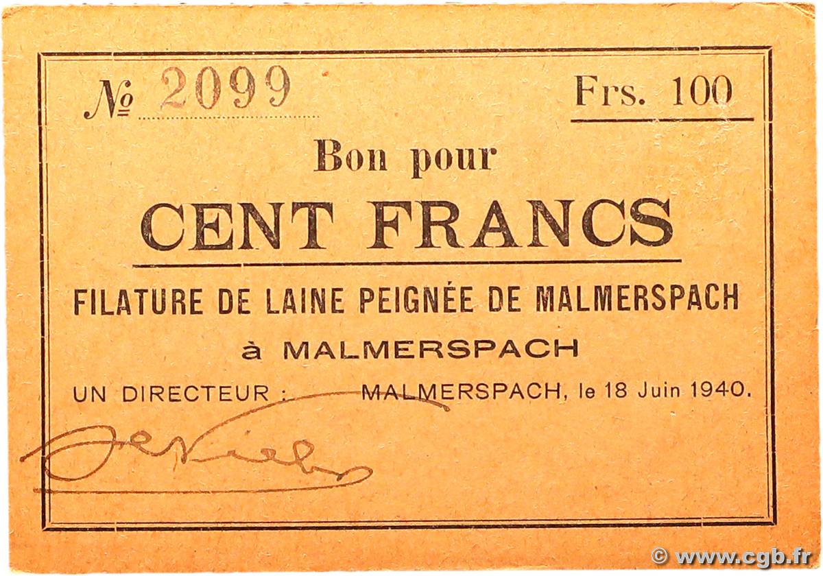 100 Francs FRANCE régionalisme et divers Malmerspach 1940 BU.45.05 SUP